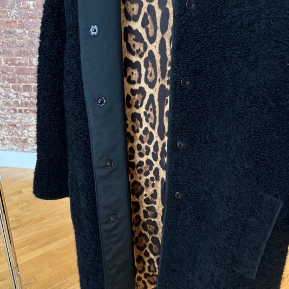 DOLCE & GABBANA - Black Wool/Mohair/Alpaca Coat with Leopard lining - Picture 14 of 15